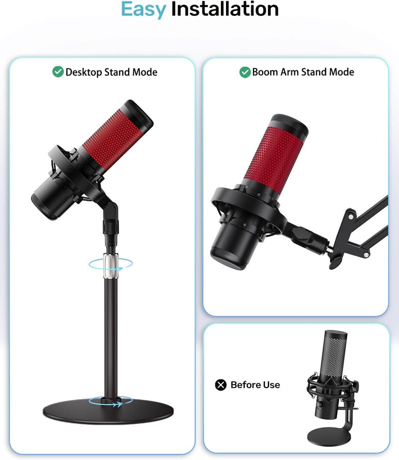 Etour [Custom Built for HeyperX Quadcast Shouck Mount ] Microphone Mount Stand Mic Mount Adapter with 5/8" 3/8" Screw Adapter with Microphone Stand & Boom Arm - Image 5